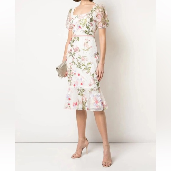 HOT ! Marchesa Notte 3d Floral Dress Marchesa Notte 3D Floral Embroidered  Dress In Pink Size Short